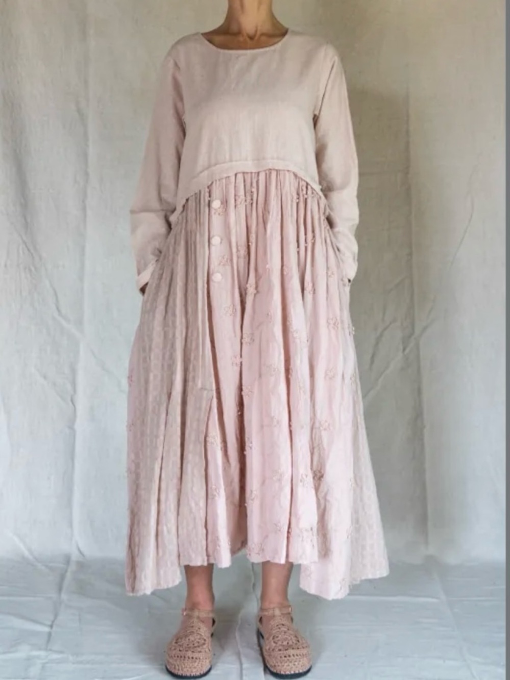 Les Ours Dress- ADRIANA, Pink striped cotton, Size Medium